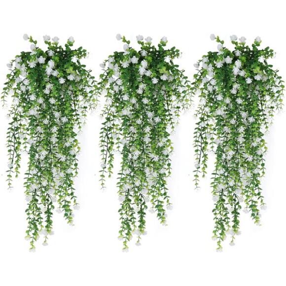 RECUTMS Artificial Hanging Plants Fake Hanging Plant Faux Eucalyptus Leaf - Picture 1 of 7